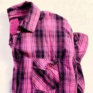 Pink + Black Button Down Plaid Shirt